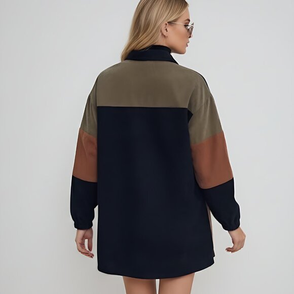 Color Block Drop Shoulder Corduroy Shacket - Picture 3 of 8